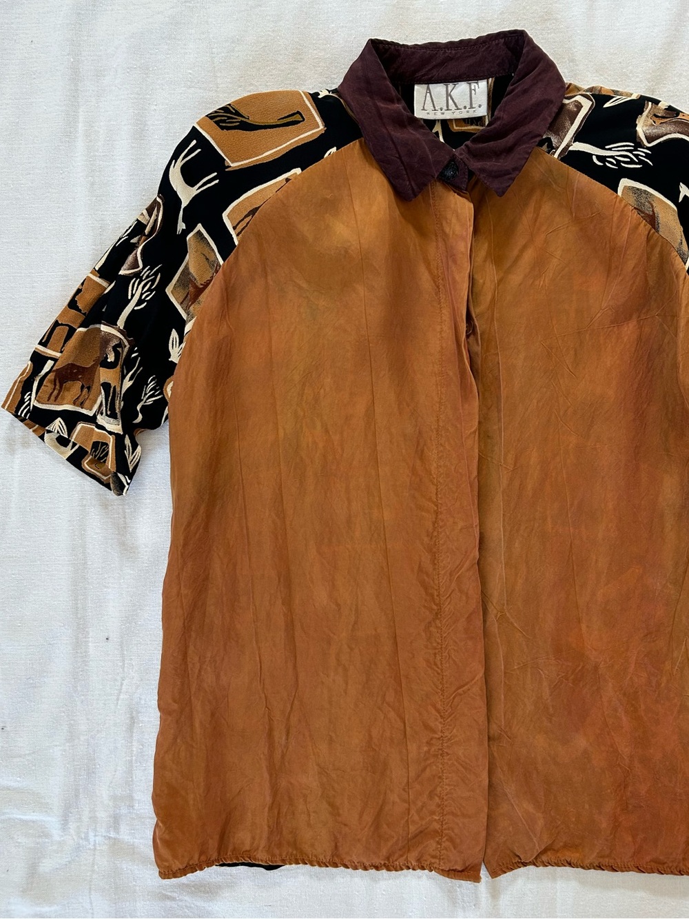 VTG AKF New York | African Safari Animal Short Sleeve Button Up Women’s Medium